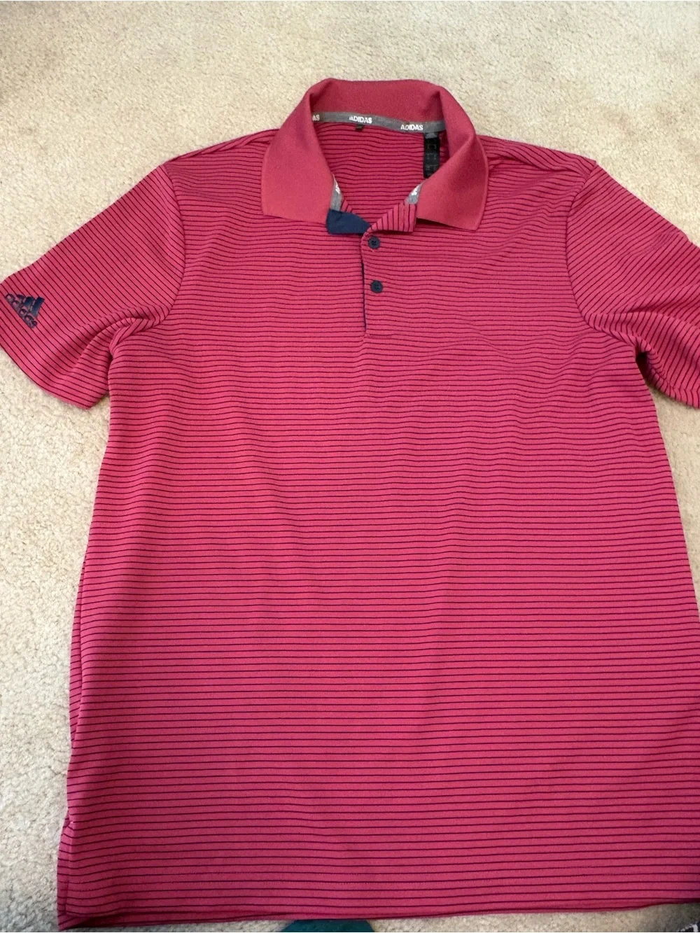 adidas Men’s Red and Black Striped Polo Shirt